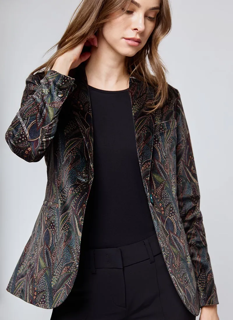 1-Button Slim Velvet Blazer