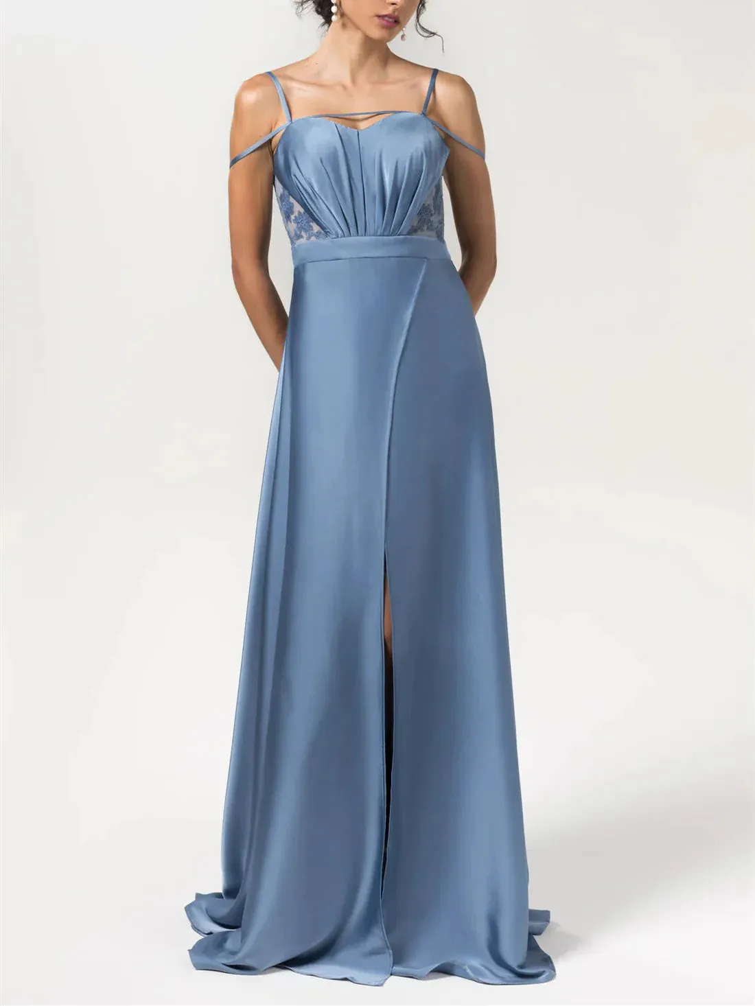 A-Line Spaghetti Straps Floor-Length Satin Bridesmaid Dresses Wedding Guest Dresses