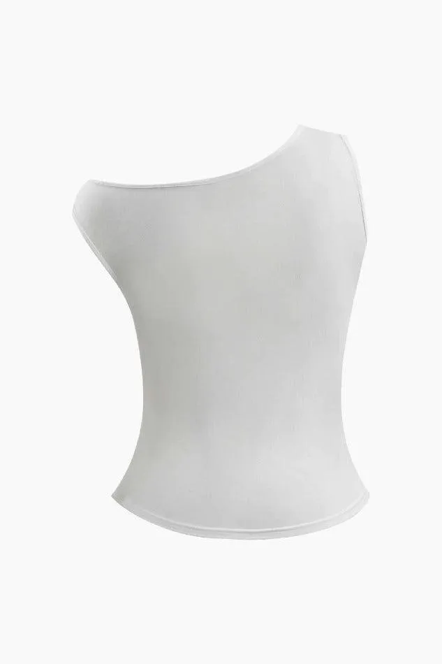 Asymmetric Button Sleeveless Top