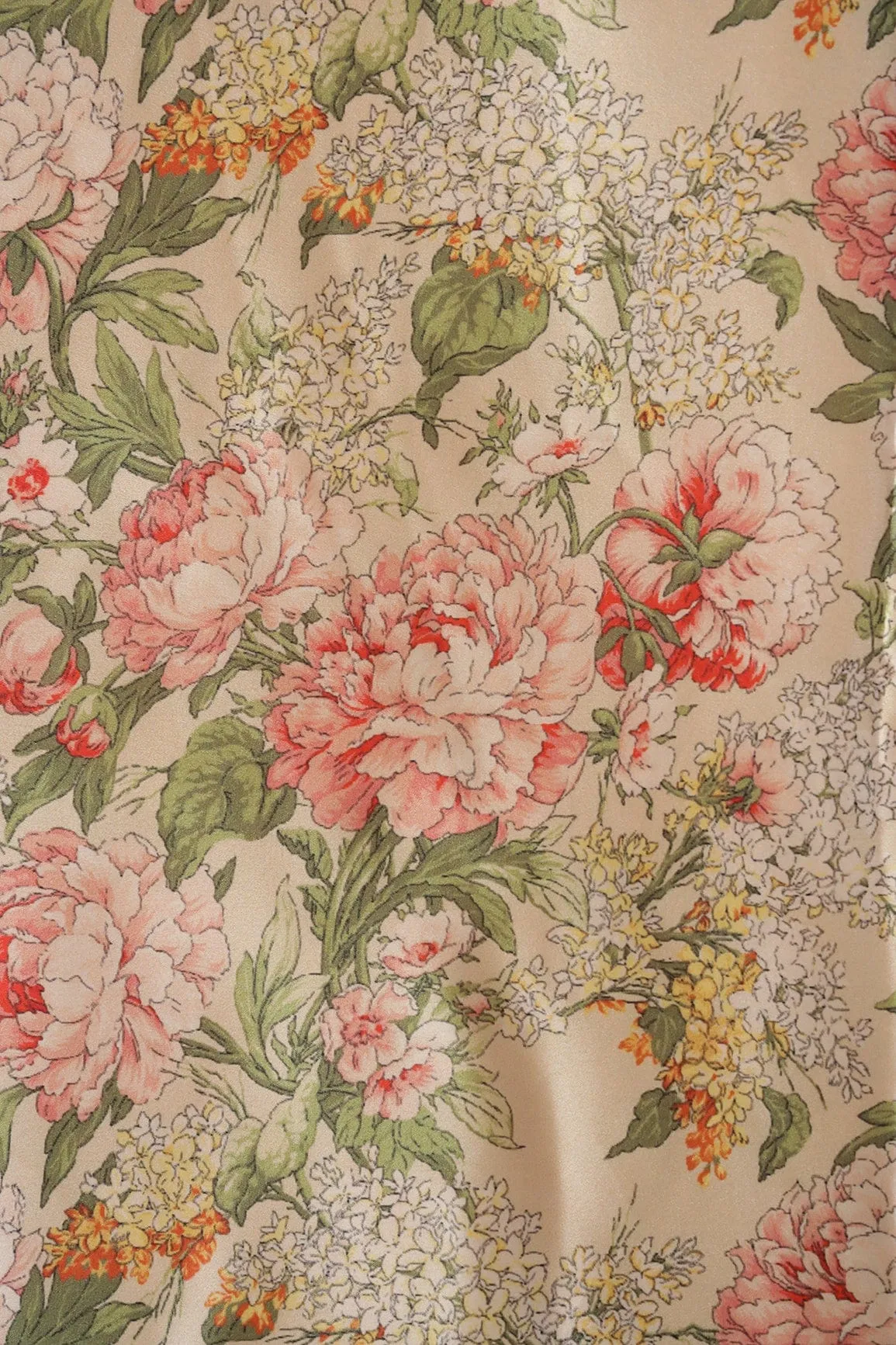 Beautiful Multi Color Floral Pattern Digital Print On Cream Satin Fabric