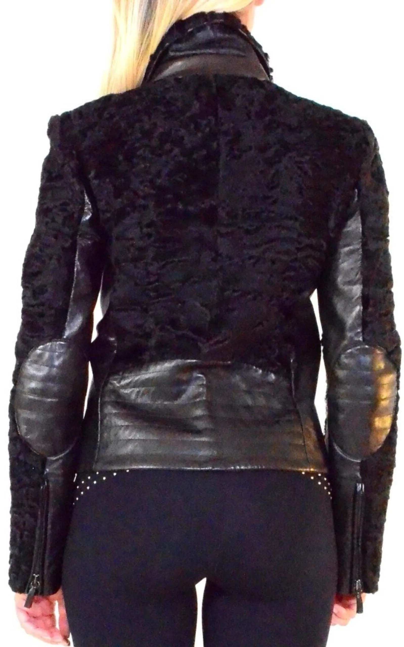 Black Astrakhan Lamb Fur Karakul Biker Jacket