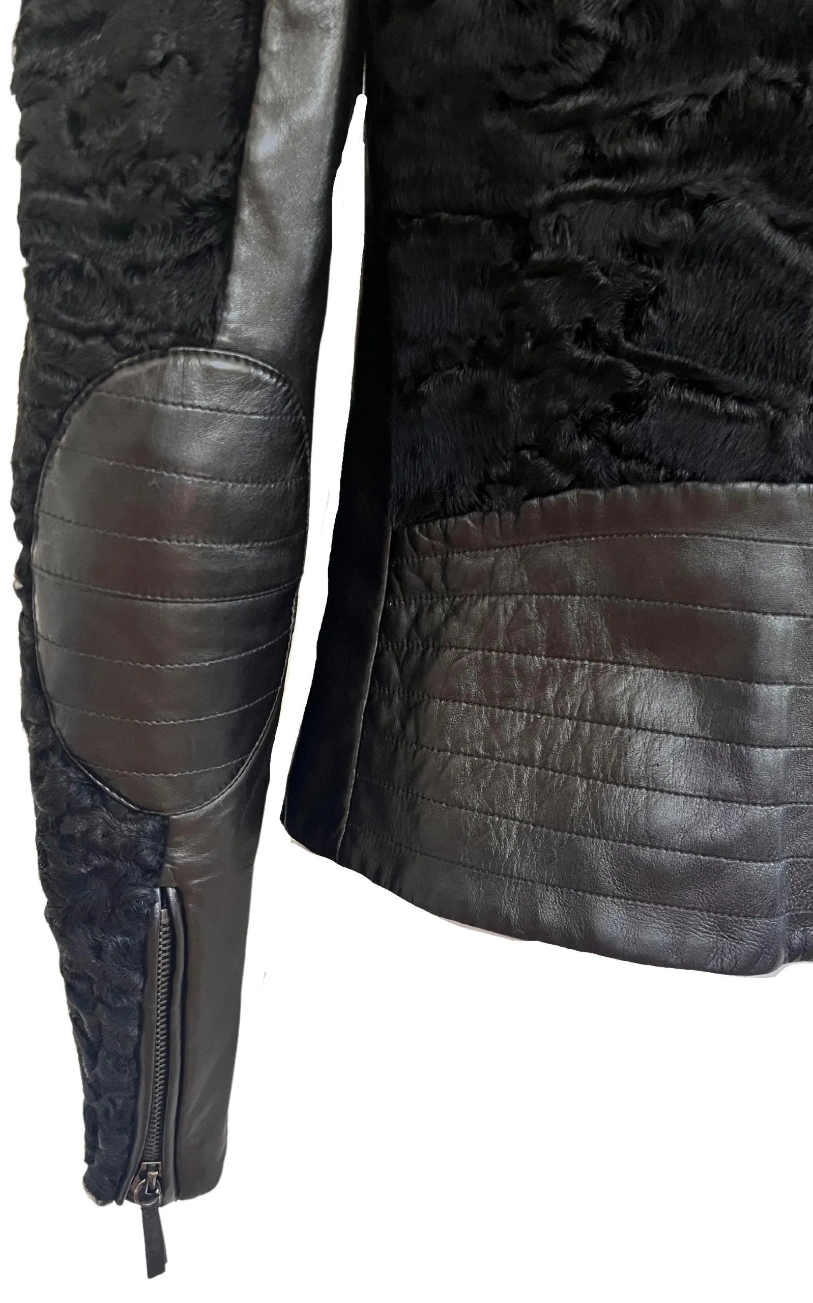 Black Astrakhan Lamb Fur Karakul Biker Jacket