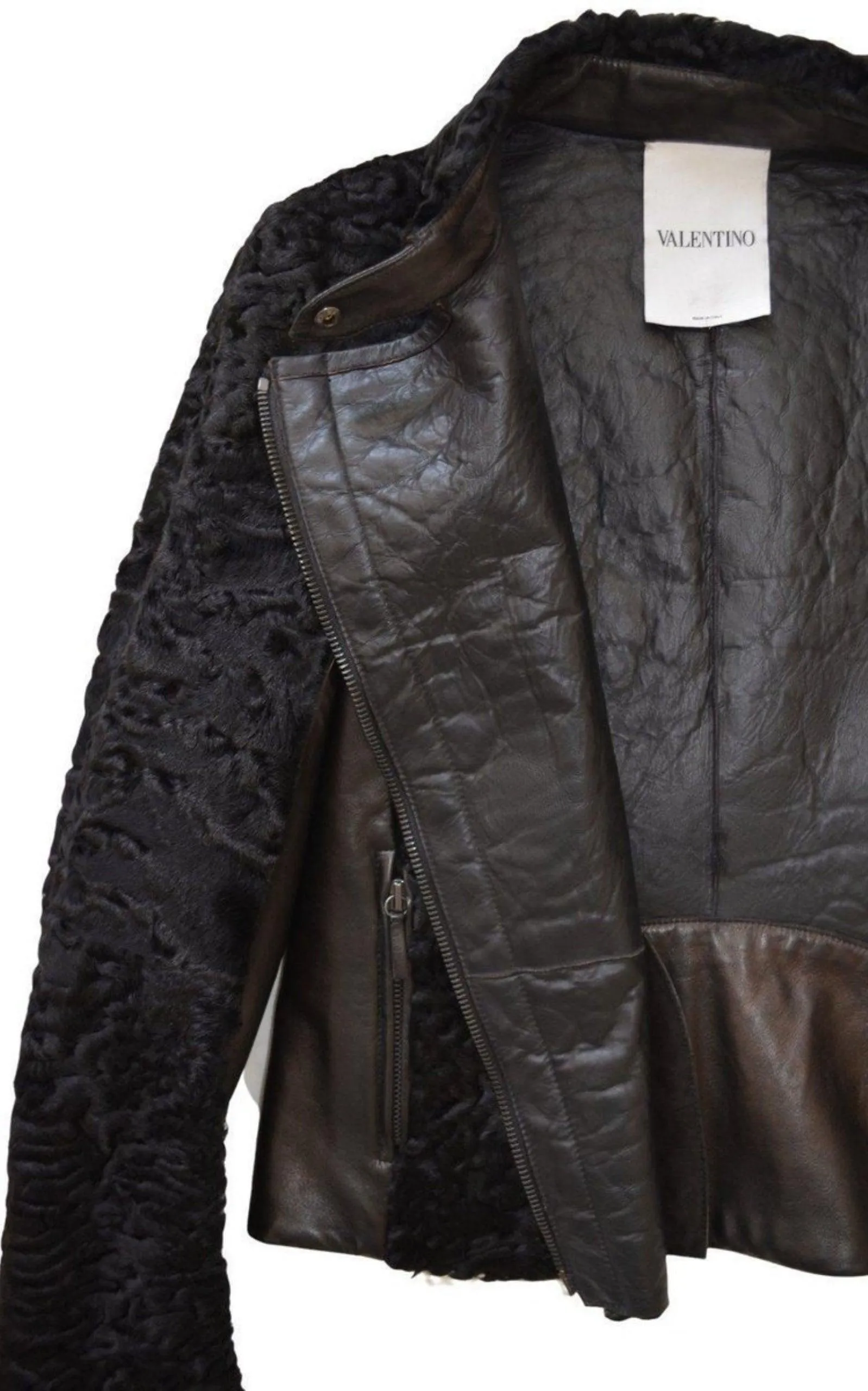 Black Astrakhan Lamb Fur Karakul Biker Jacket