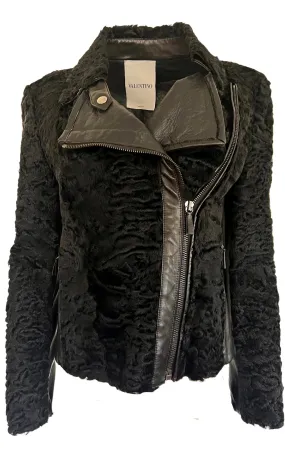 Black Astrakhan Lamb Fur Karakul Biker Jacket