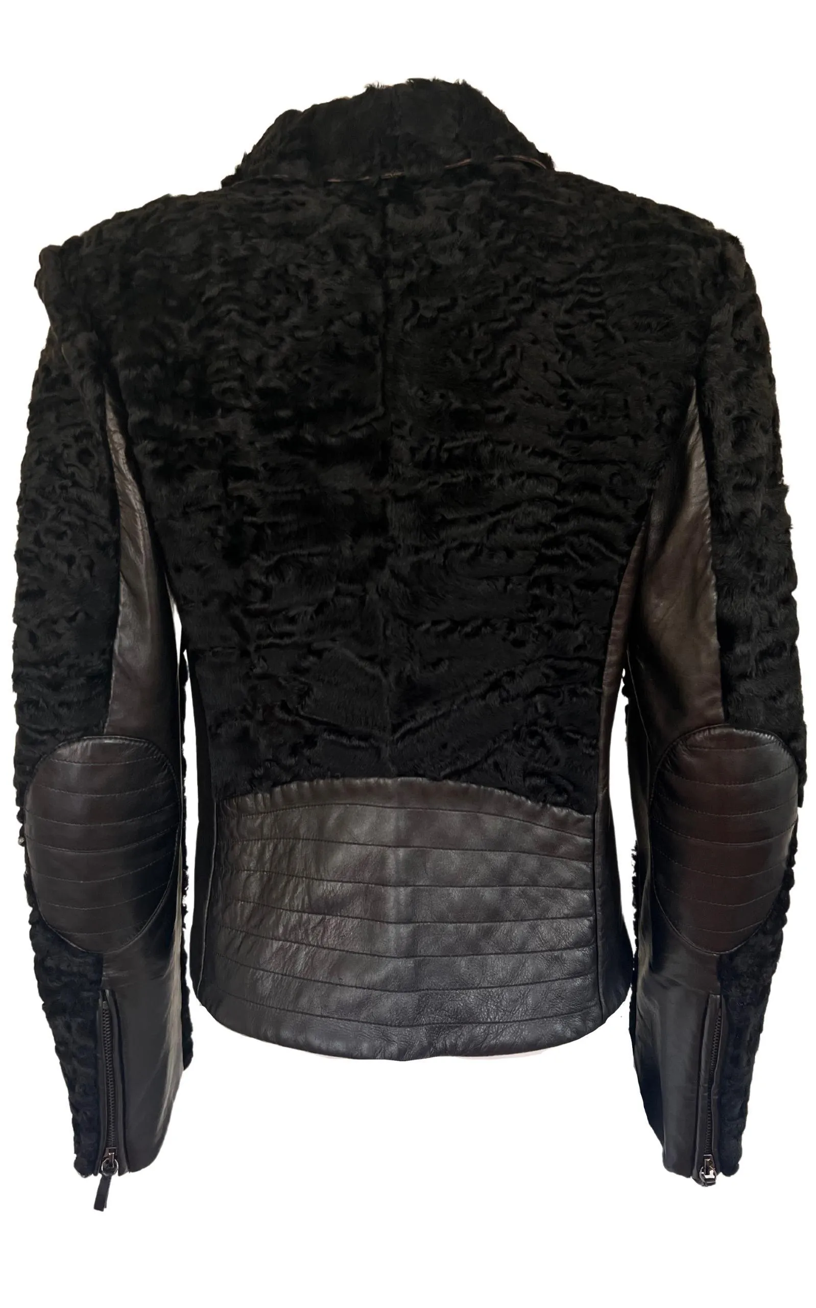 Black Astrakhan Lamb Fur Karakul Biker Jacket