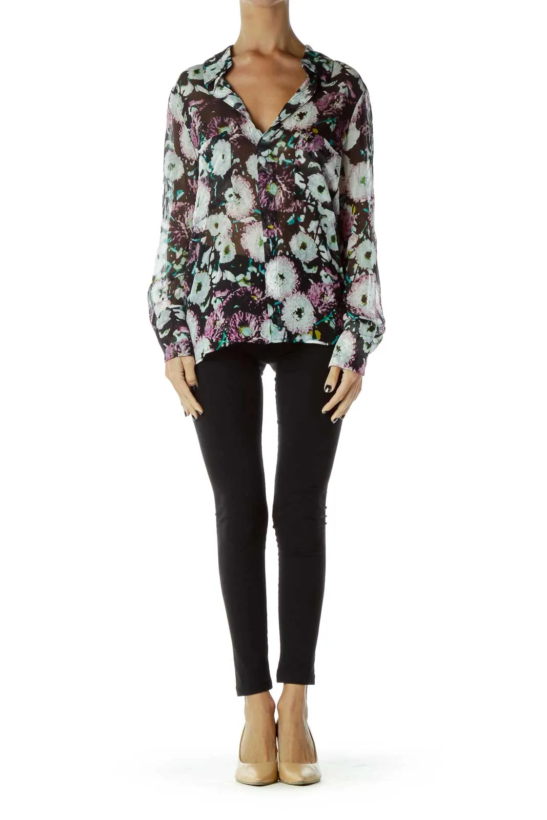 Black Floral Sheer Blouse