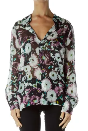 Black Floral Sheer Blouse