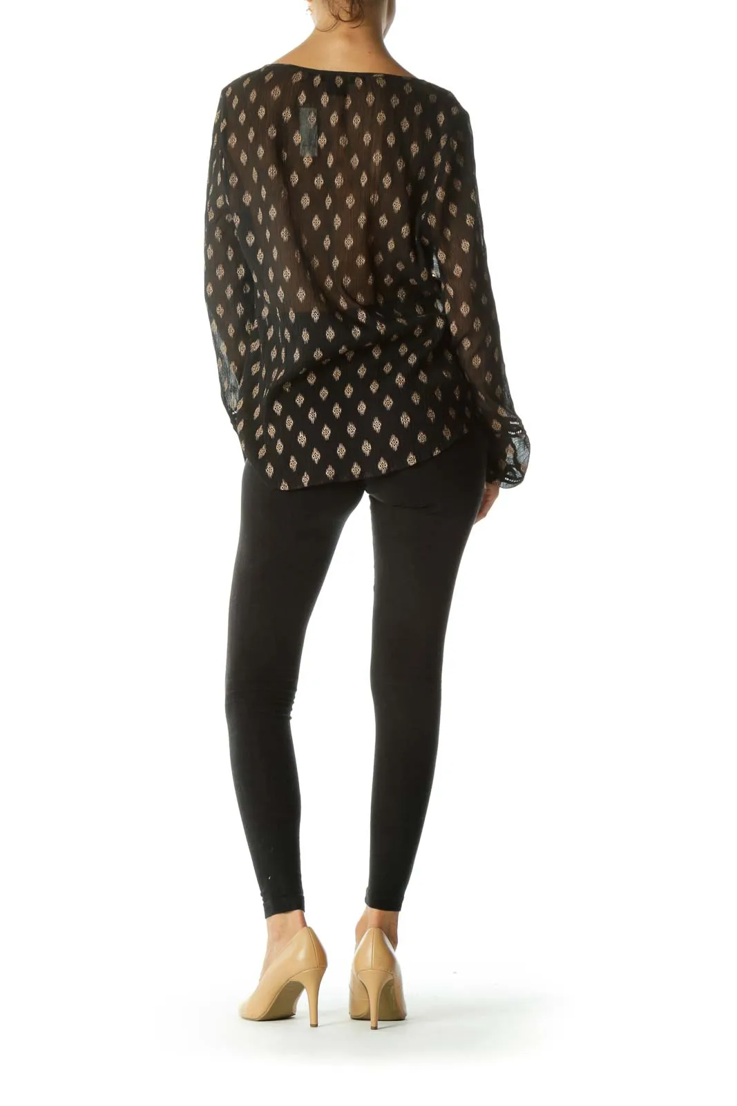 Black Pattern Sheer Blouse