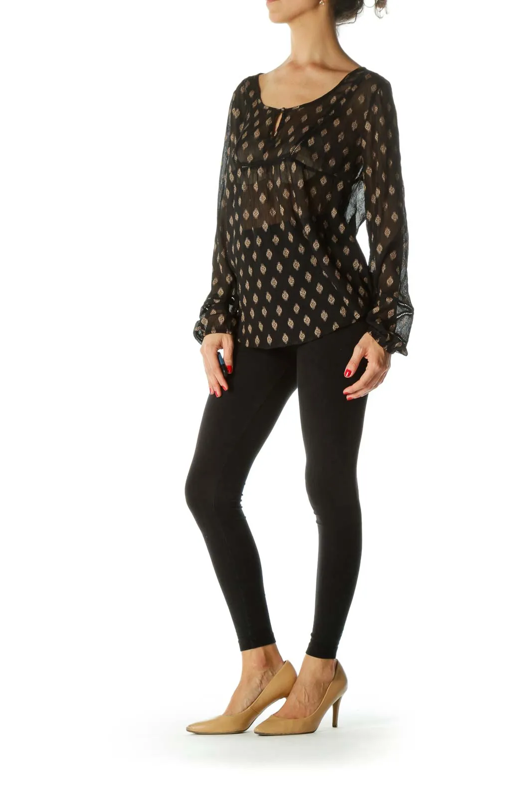 Black Pattern Sheer Blouse