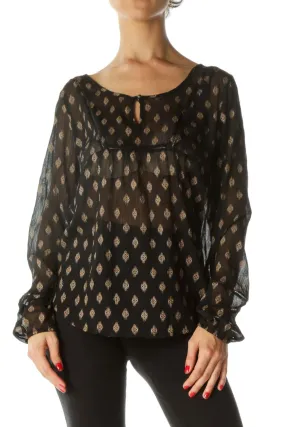 Black Pattern Sheer Blouse