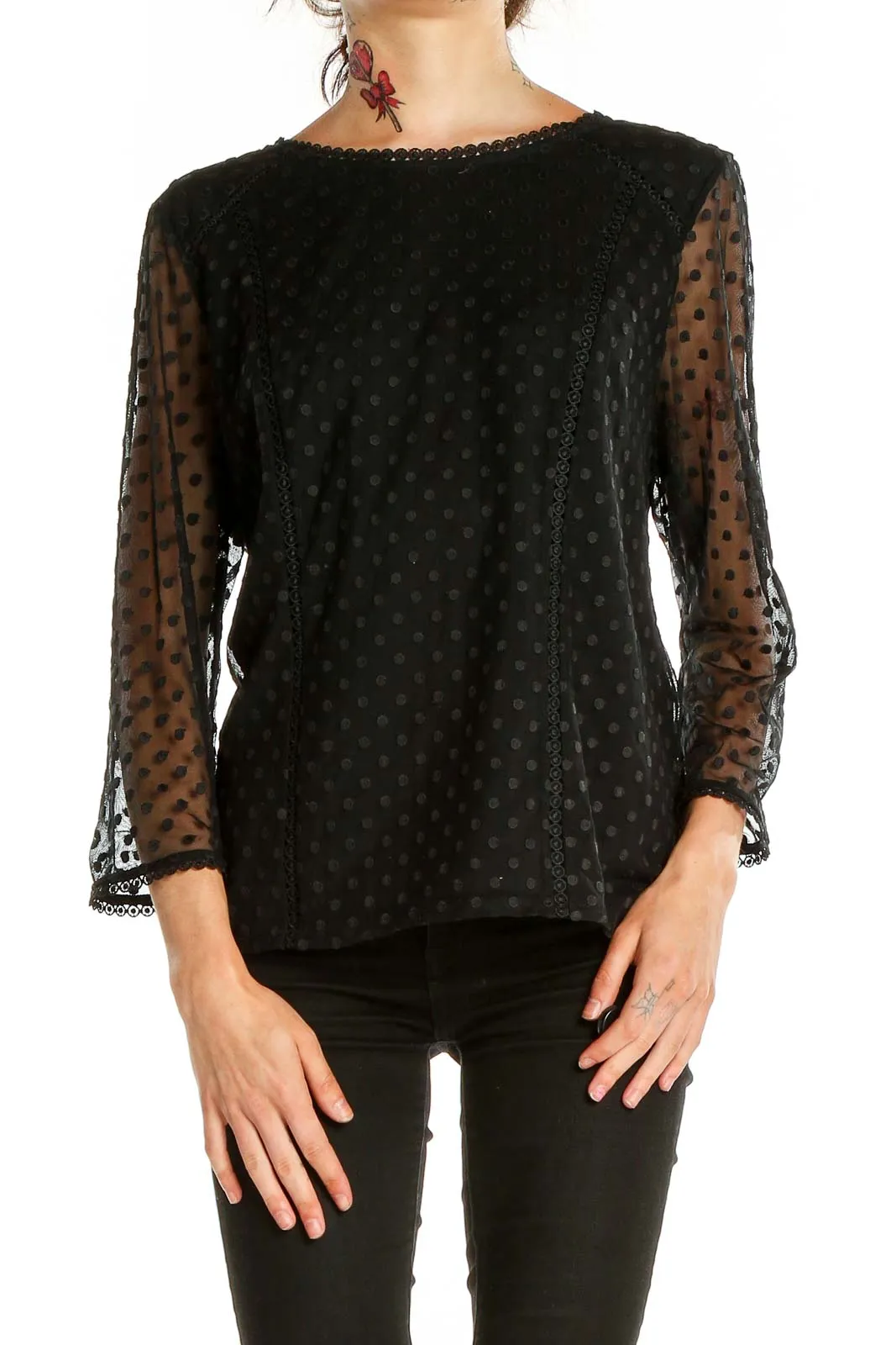 Black Polka Dot Sheer Sleeve Top