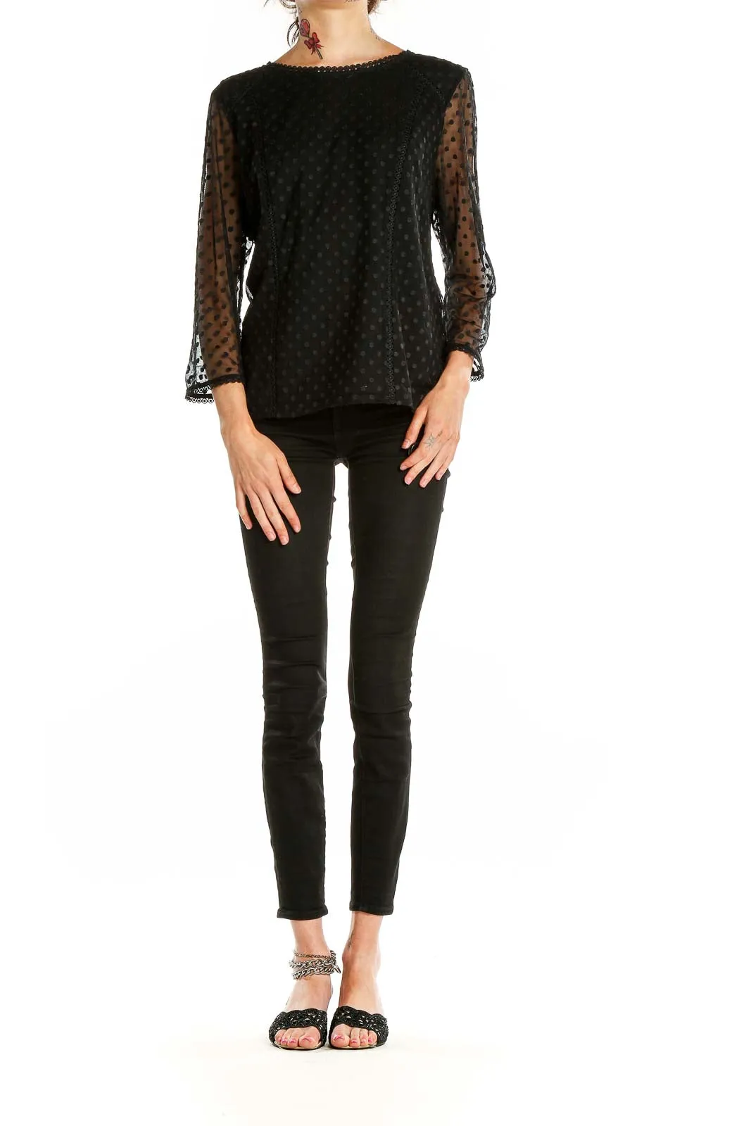 Black Polka Dot Sheer Sleeve Top