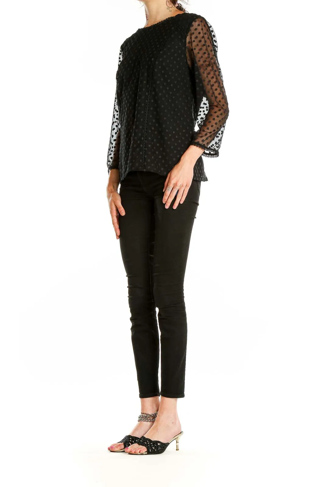 Black Polka Dot Sheer Sleeve Top