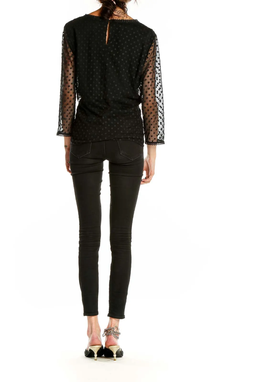 Black Polka Dot Sheer Sleeve Top