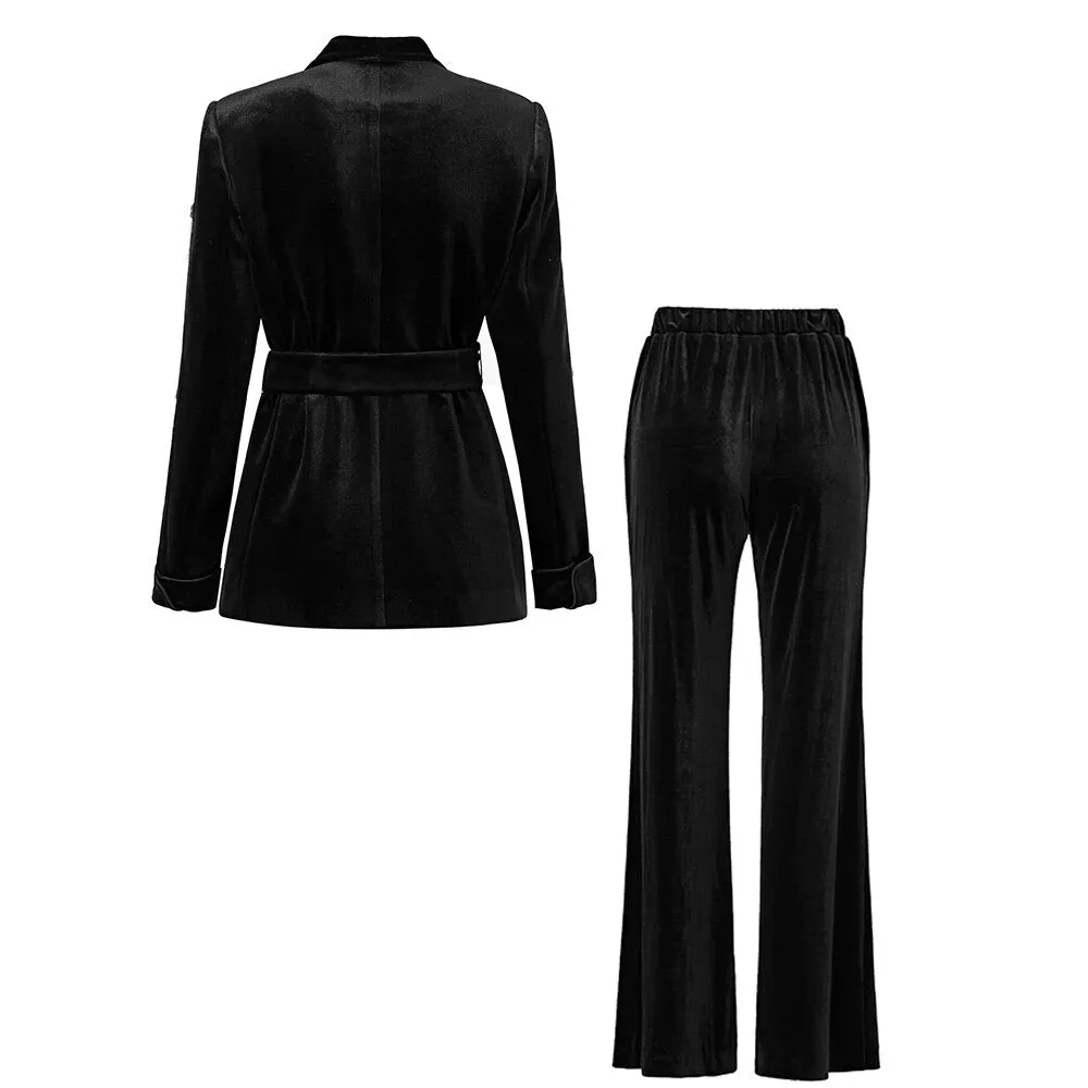 Black Velvet Crystal Blazer & Pants Set