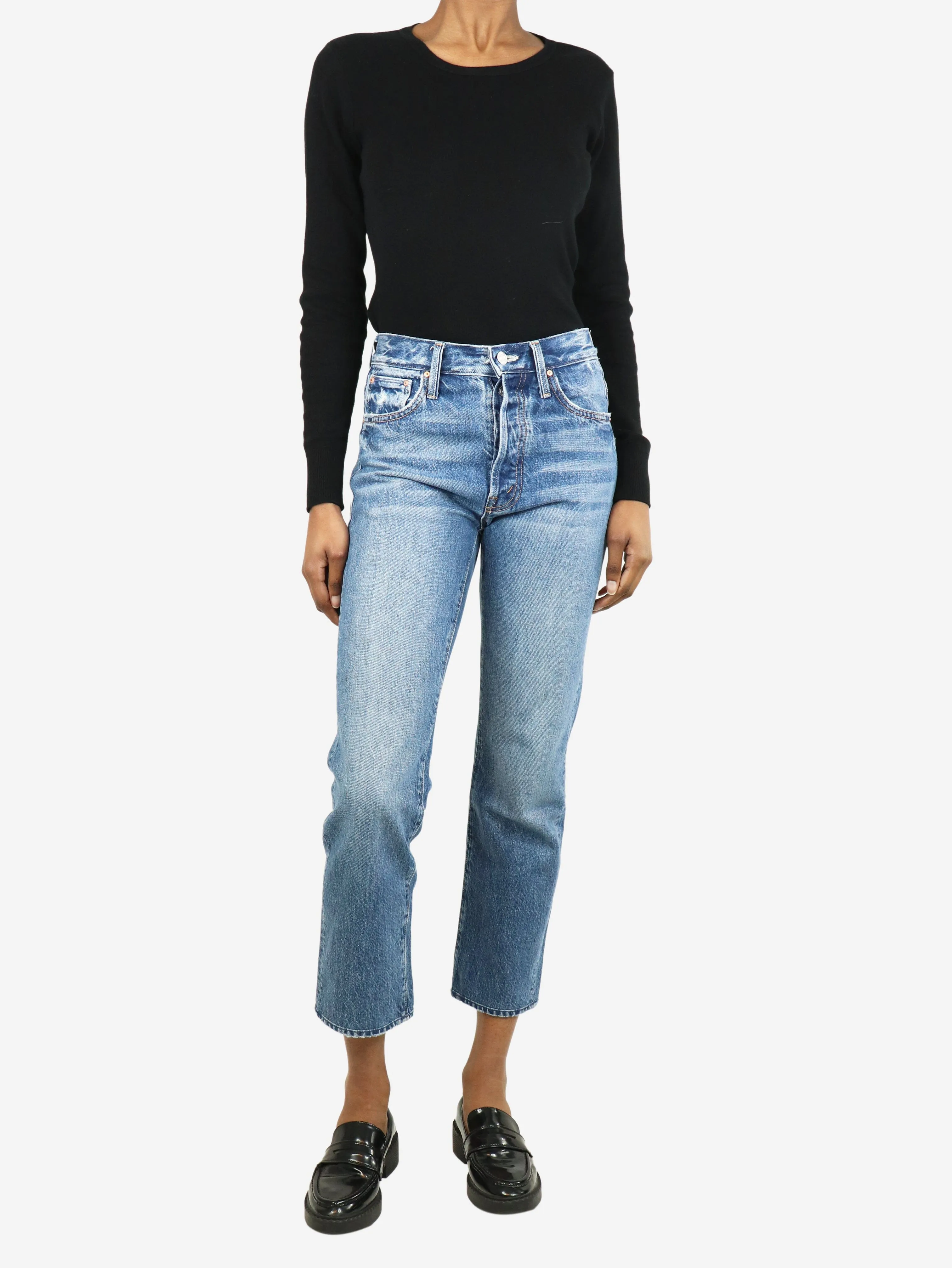 Blue high-waisted jeans