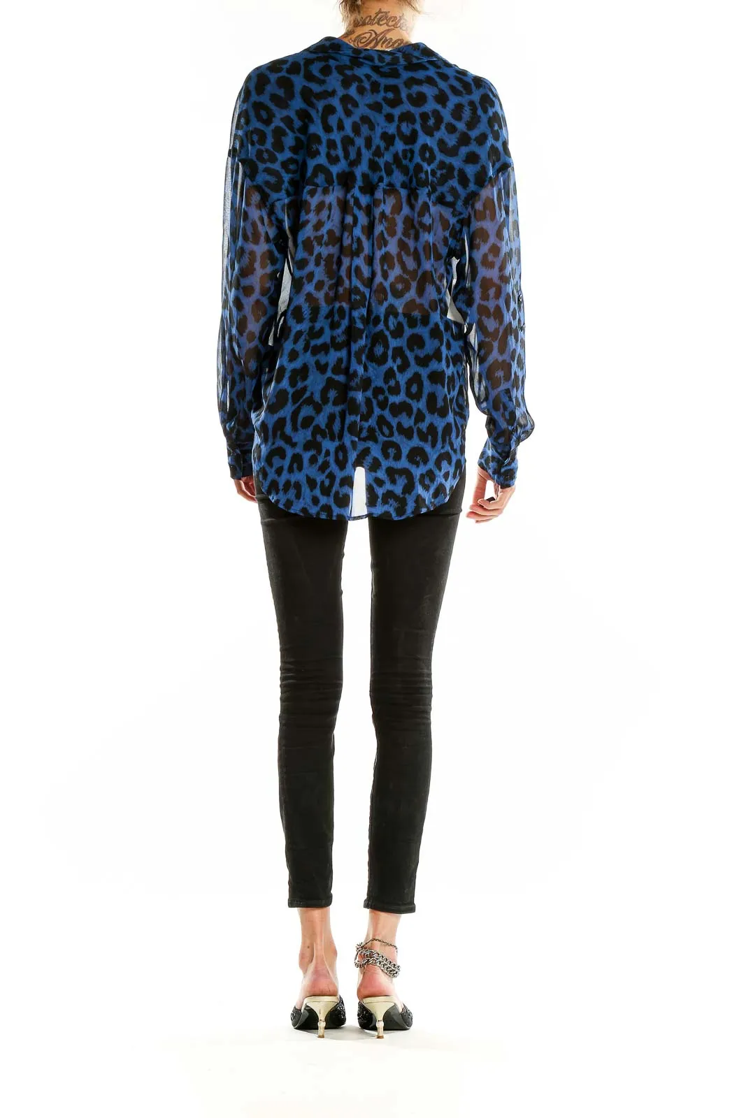 Blue Leopard Print Sheer Blouse