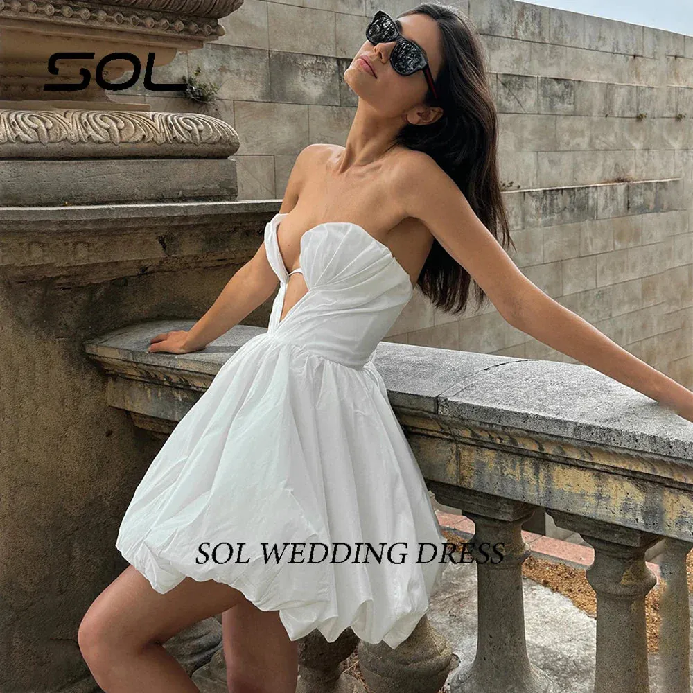 Boho Sweetheart Above Knee Mini Wedding Dress Sexy Lace Up Sleeveless Pleat Satin Bridal Gowns Custom Made Homecoming