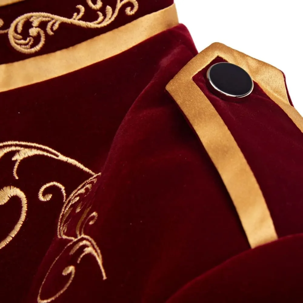 British Style Palace Prince Gold Embroidery Velvet Groom Blazer