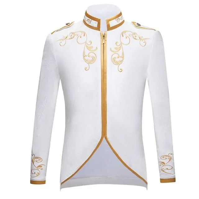 British Style Palace Prince Gold Embroidery Velvet Groom Blazer