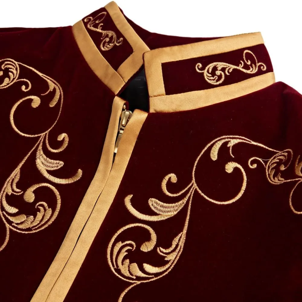 British Style Palace Prince Gold Embroidery Velvet Groom Blazer