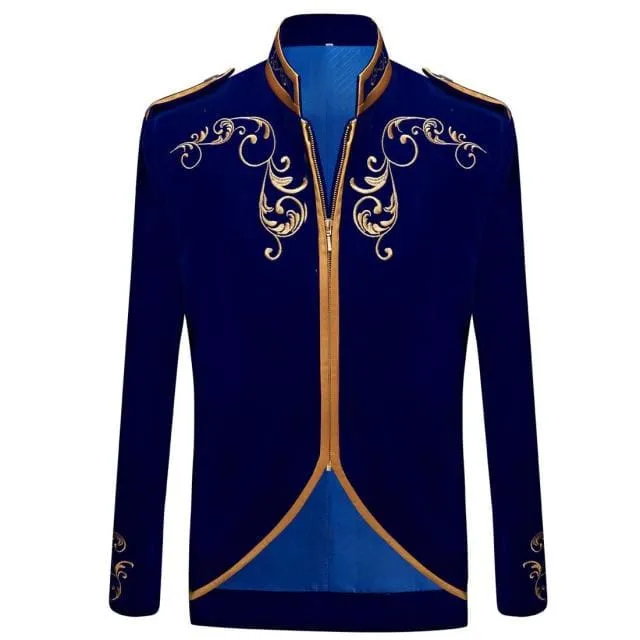 British Style Palace Prince Gold Embroidery Velvet Groom Blazer