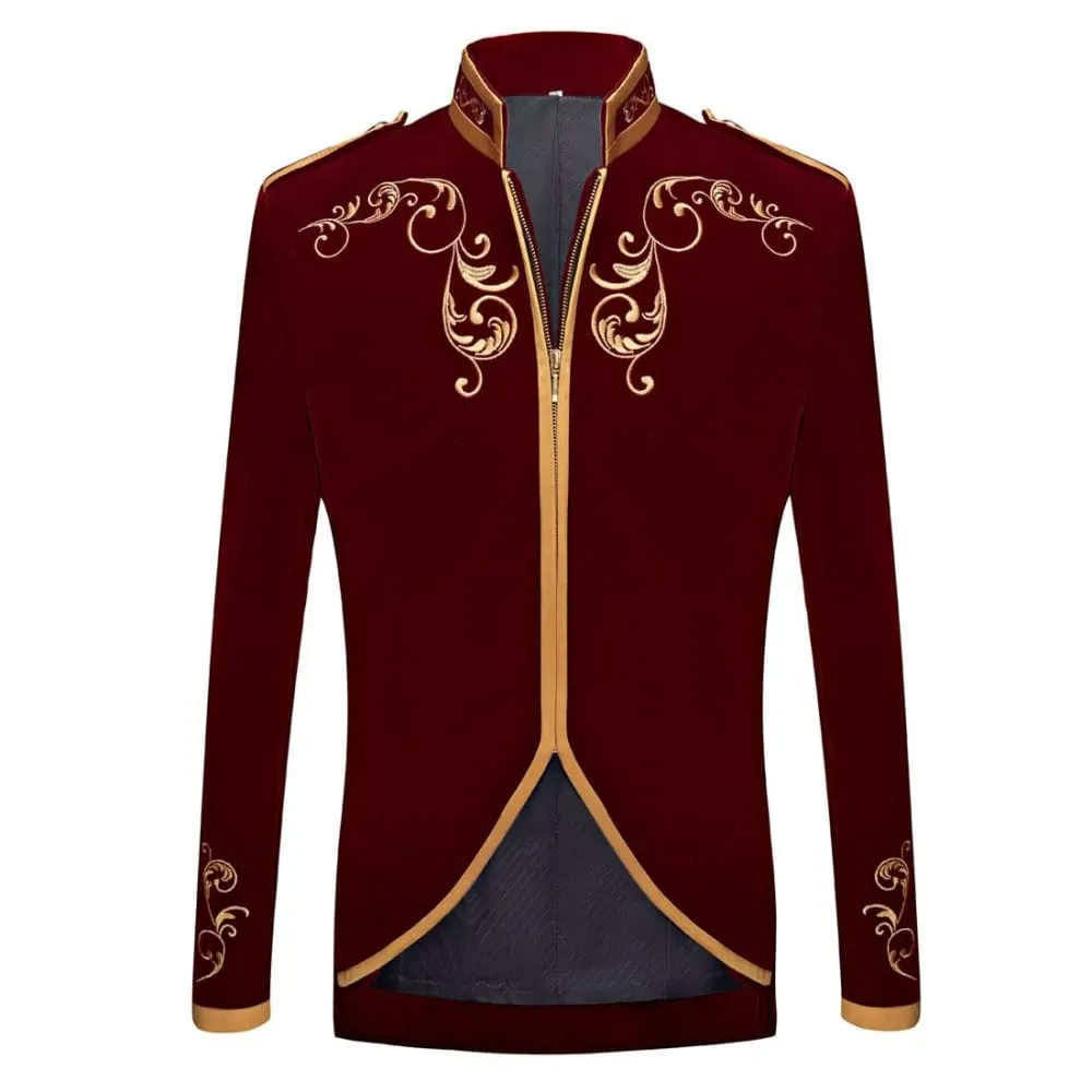 British Style Palace Prince Gold Embroidery Velvet Groom Blazer