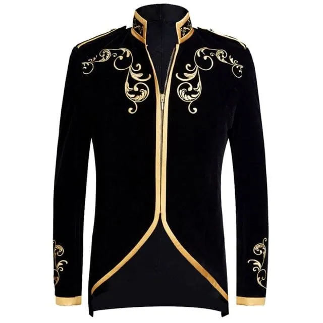 British Style Palace Prince Gold Embroidery Velvet Groom Blazer