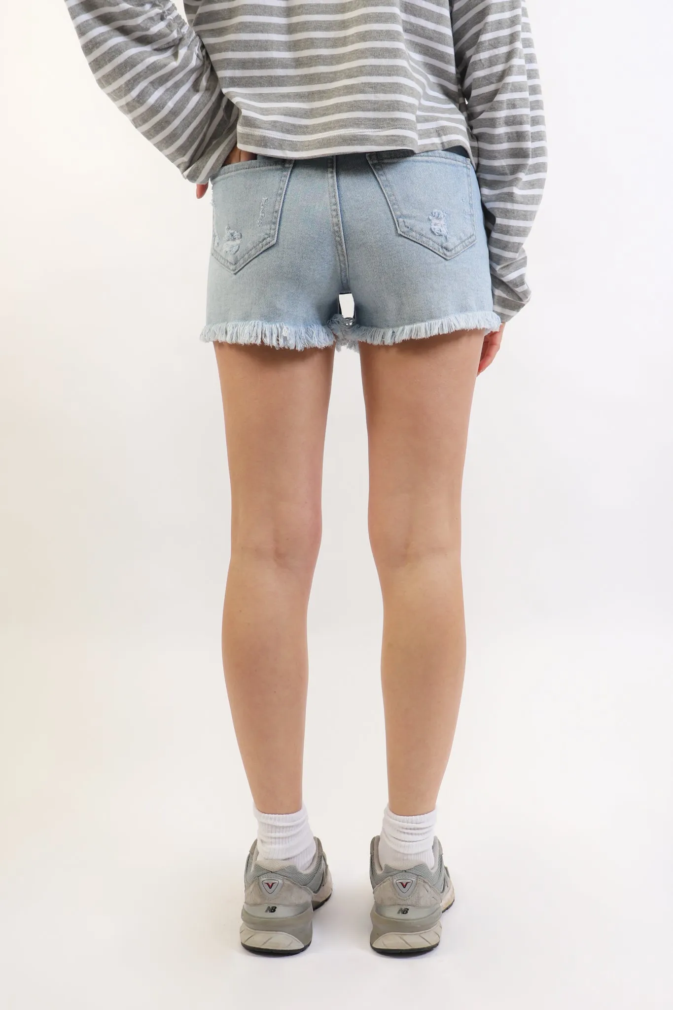 Button Down Stretch Denim Shorts