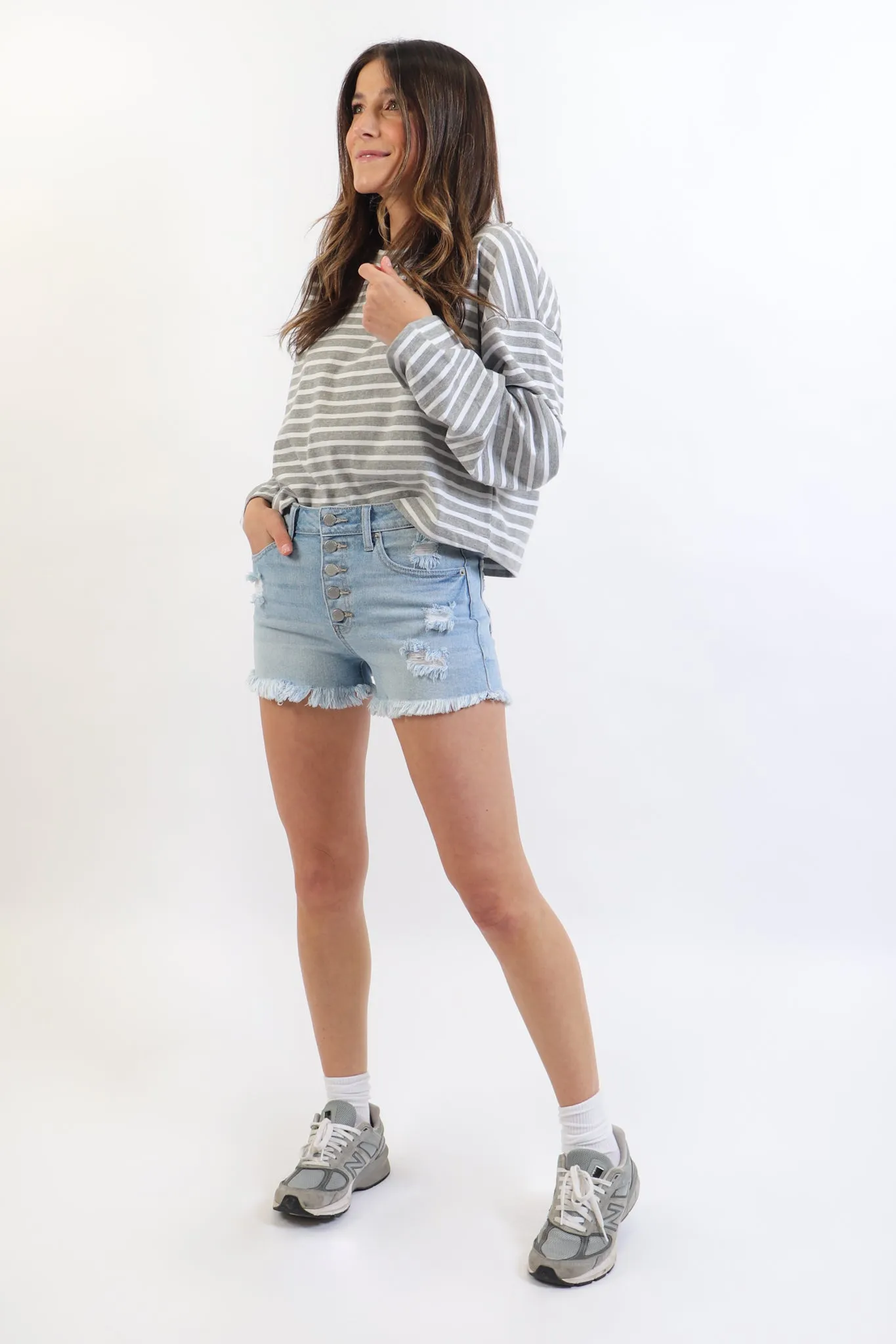 Button Down Stretch Denim Shorts