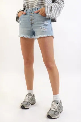 Button Down Stretch Denim Shorts