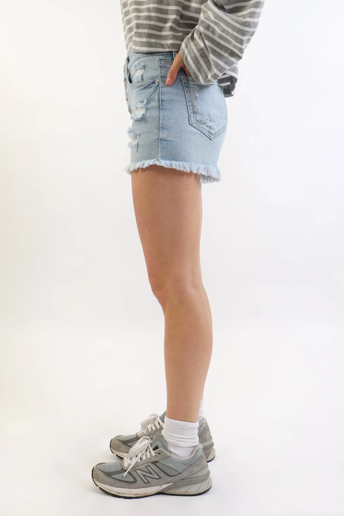 Button Down Stretch Denim Shorts