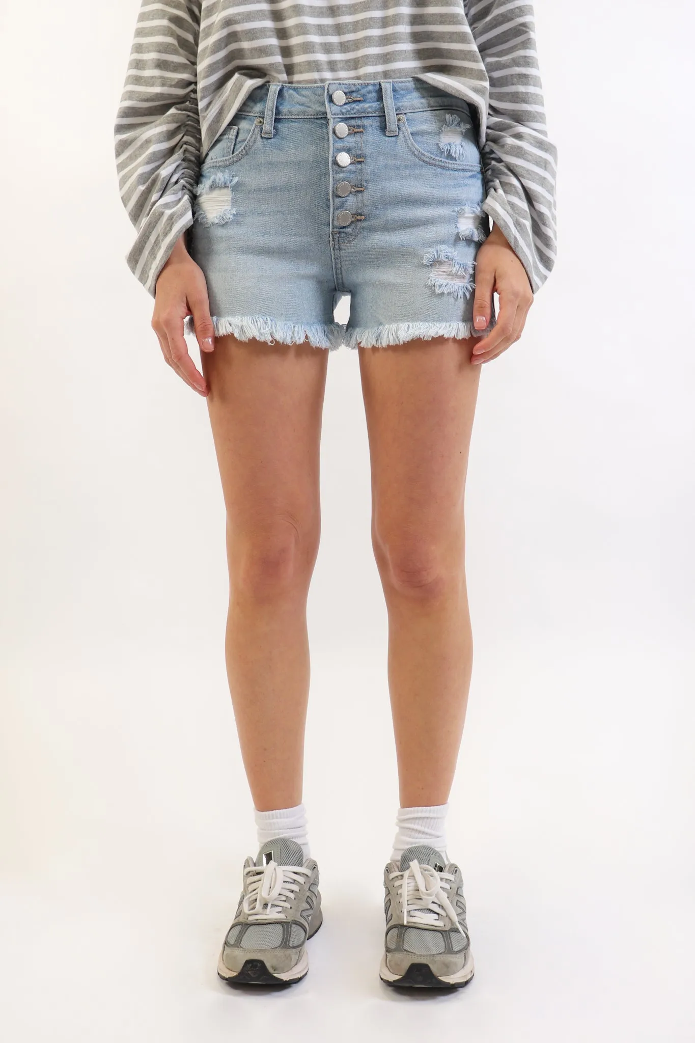 Button Down Stretch Denim Shorts