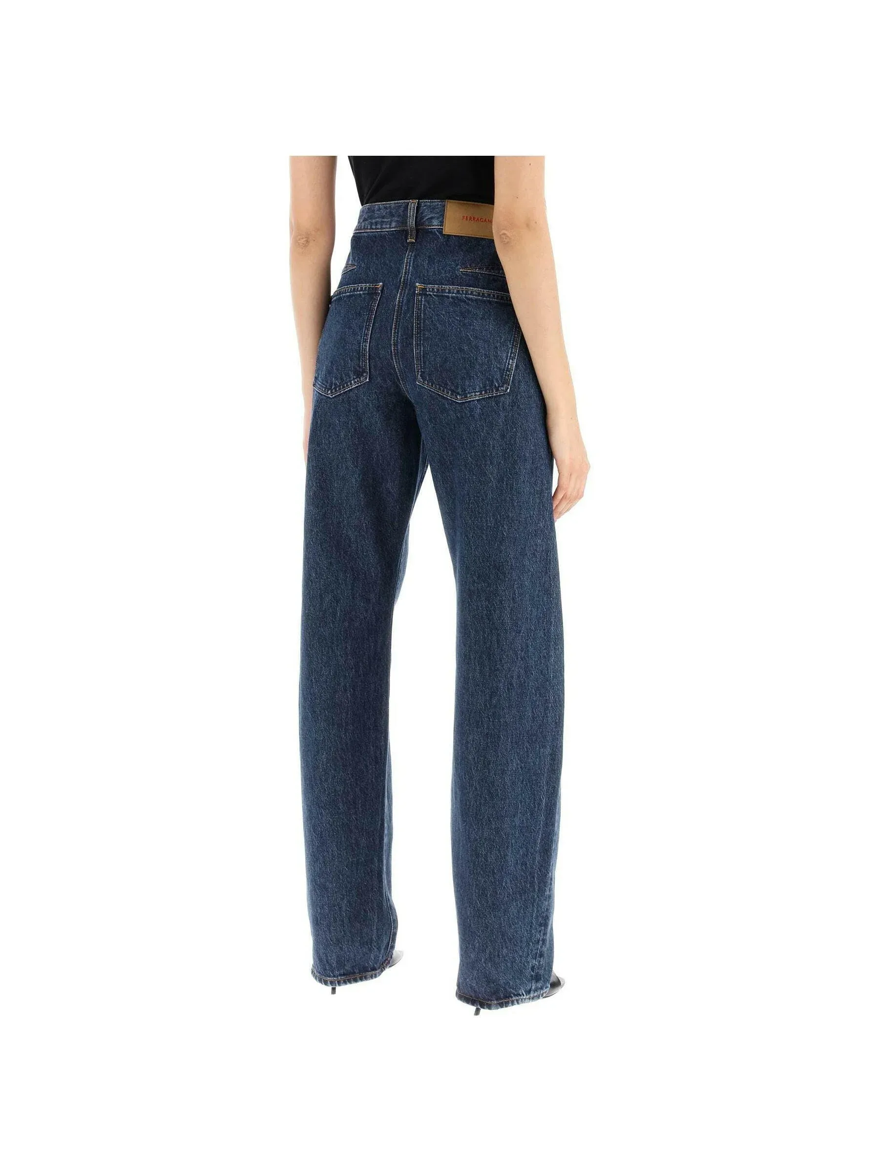 Curved Seam High-Waisted Jeans