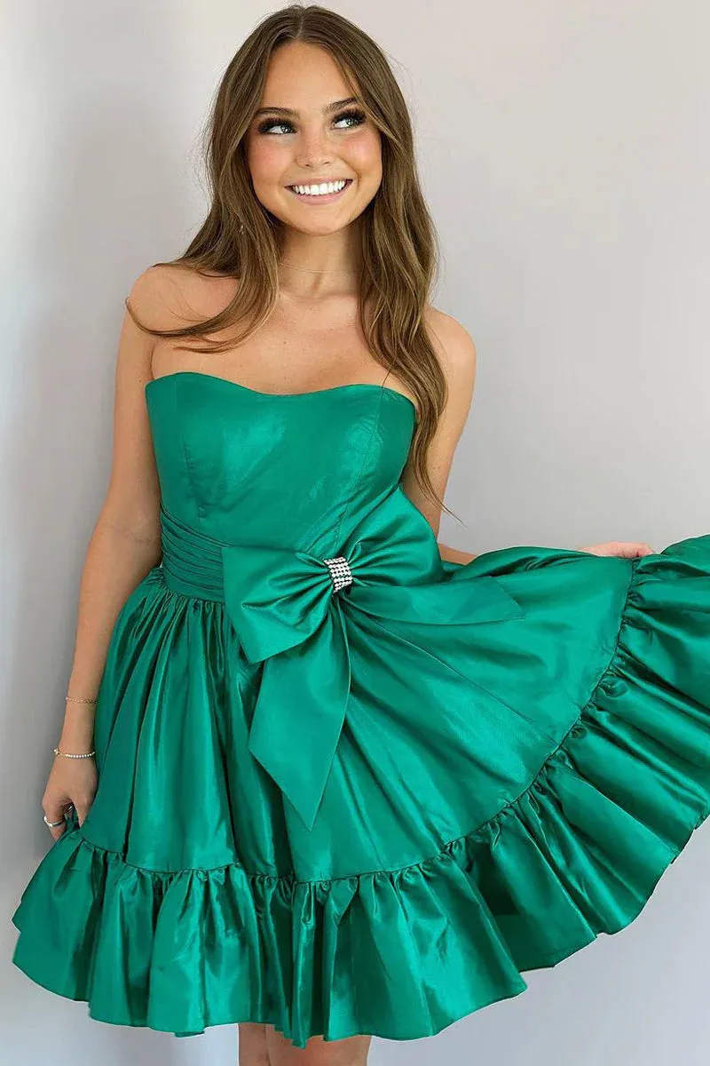 Cute A Line Strapless Satin Homecoming Dresses with Bow