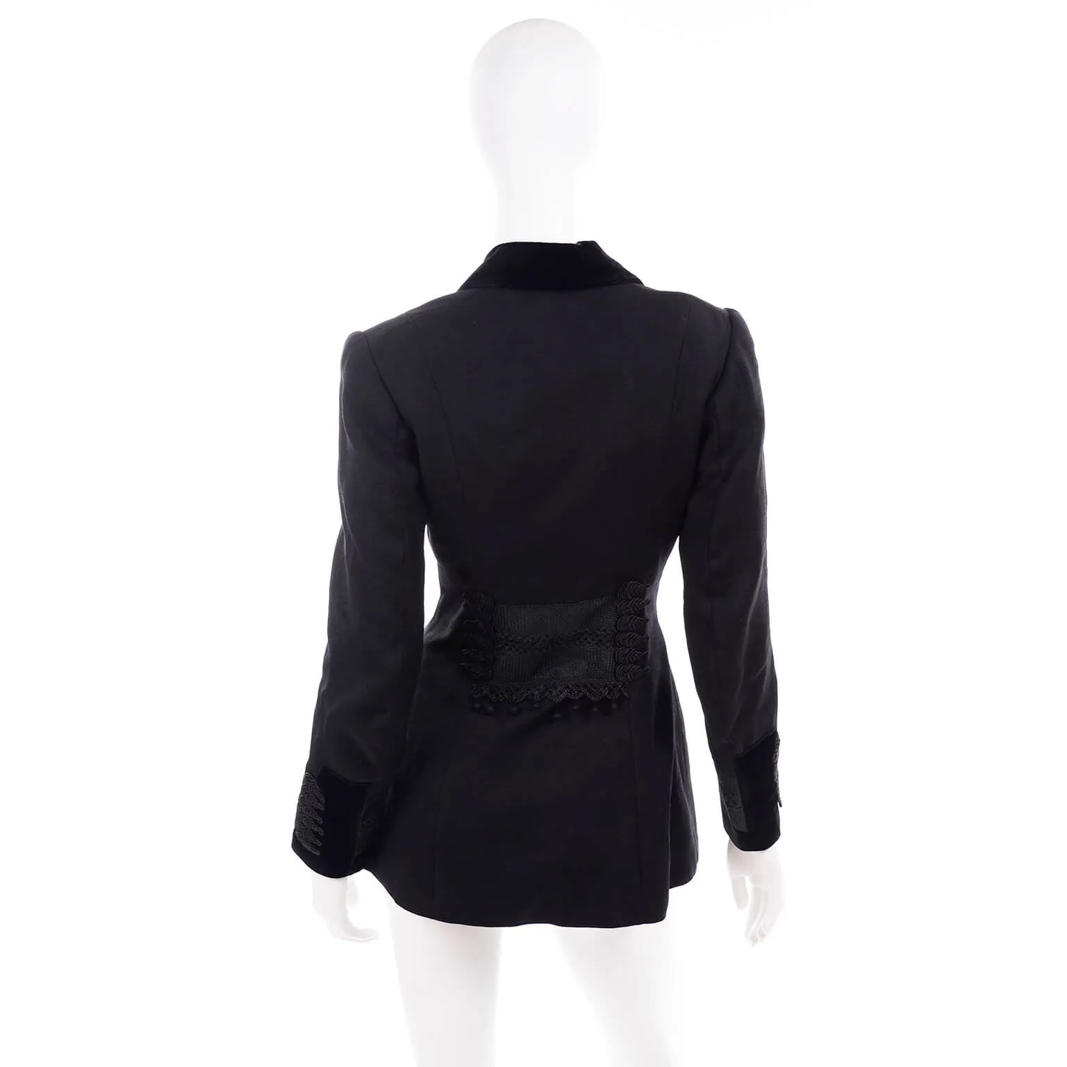 Edwardian Black Wool Jacket w/ Braid & Tassels & Velvet Trim