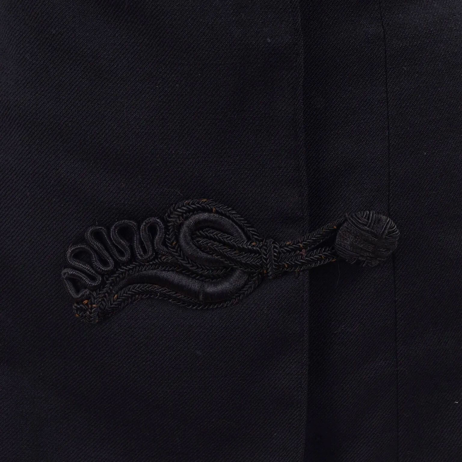 Edwardian Black Wool Jacket w/ Braid & Tassels & Velvet Trim