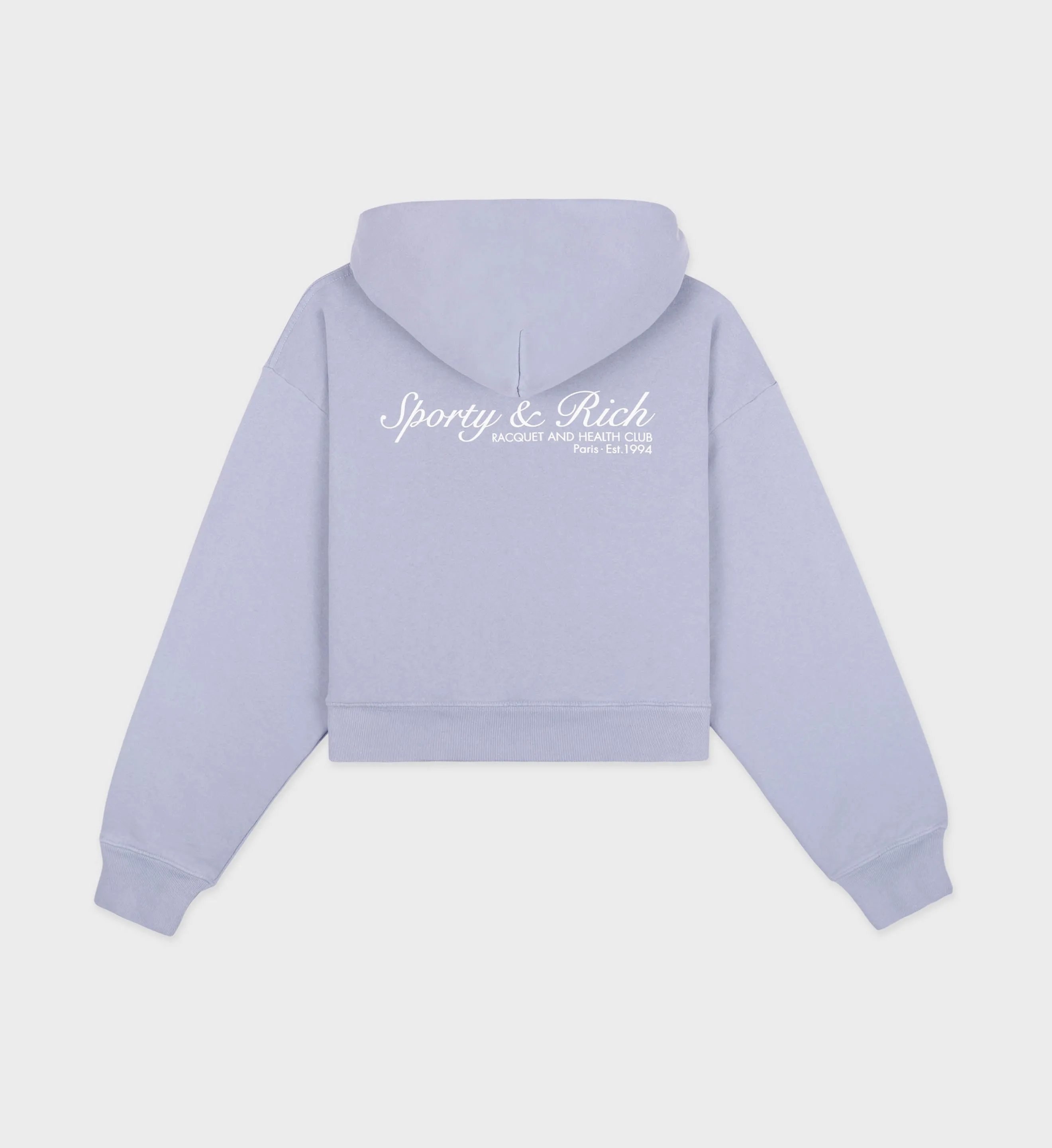 French Cropped Hoodie - Washed Periwinkle/White