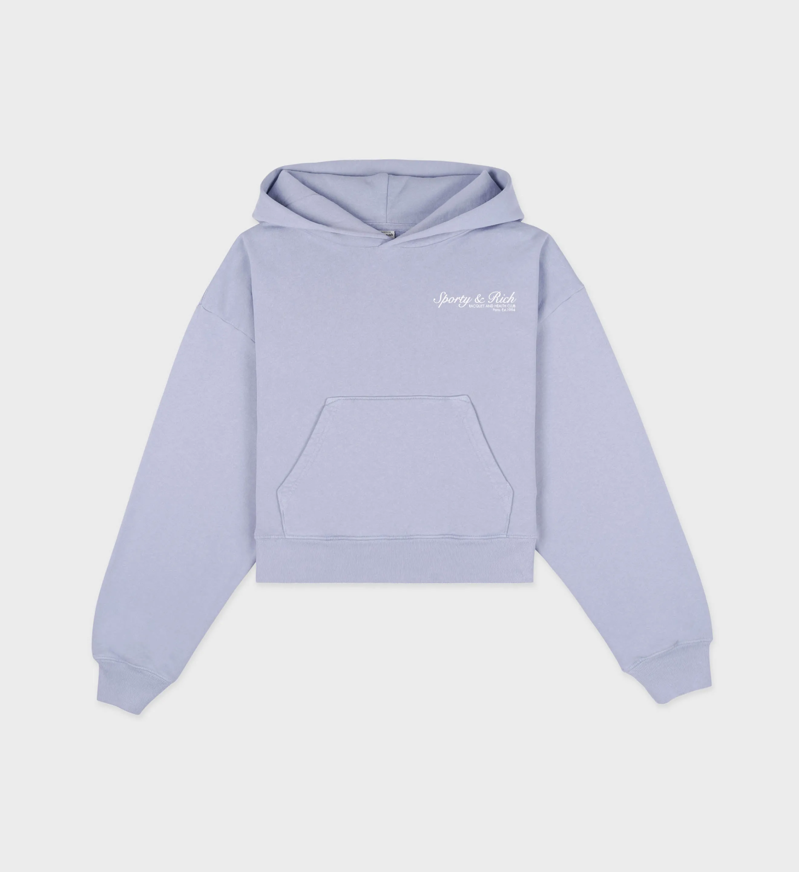 French Cropped Hoodie - Washed Periwinkle/White