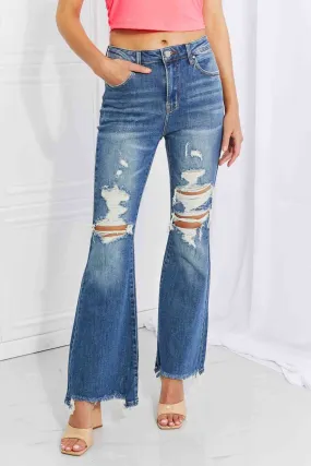 Full Size Hazel High Rise Distressed Flare Jeans