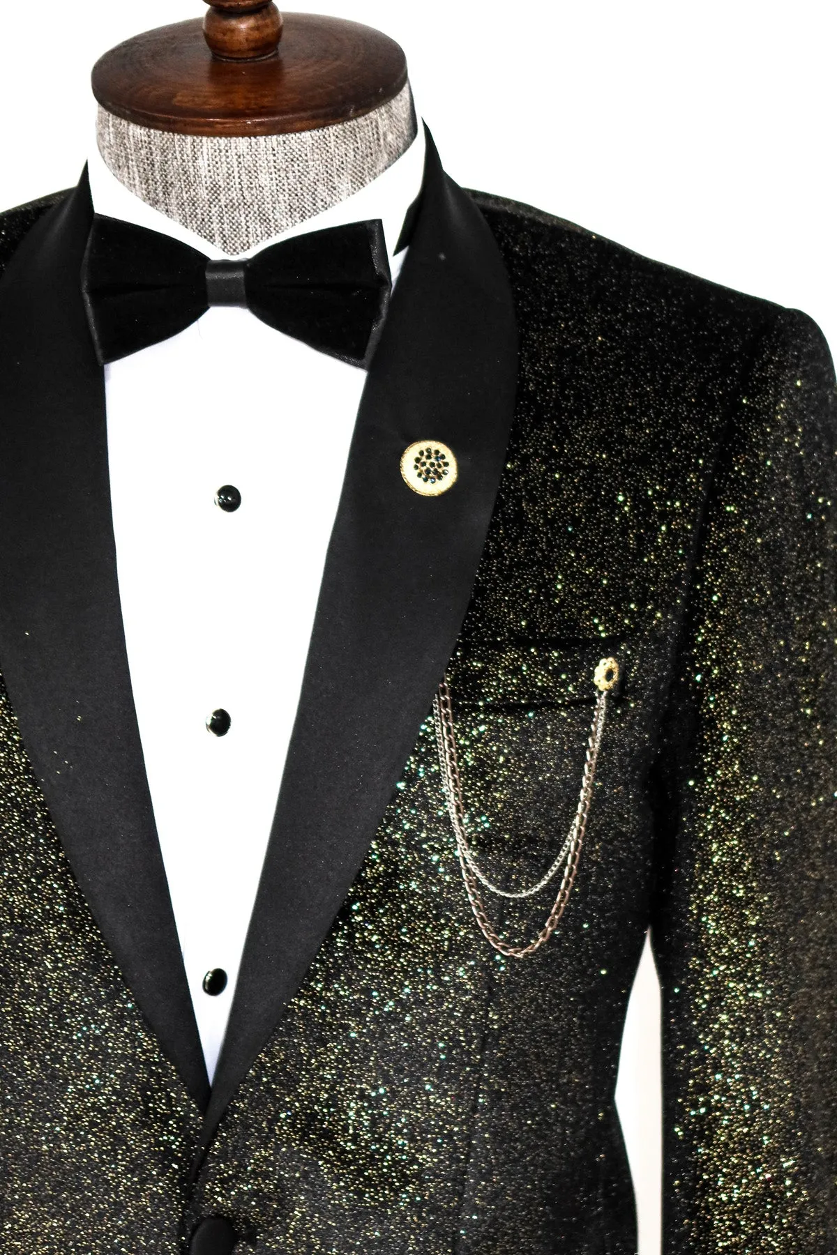 Glitter Gold Velvet Black Prom Blazer