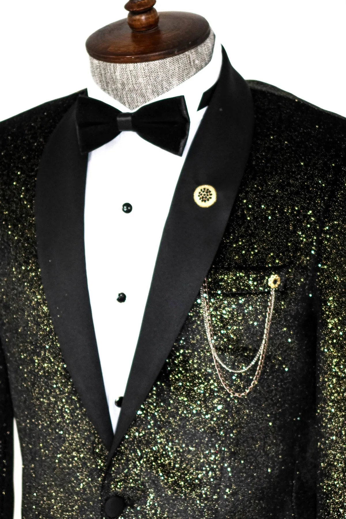 Glitter Gold Velvet Black Prom Blazer