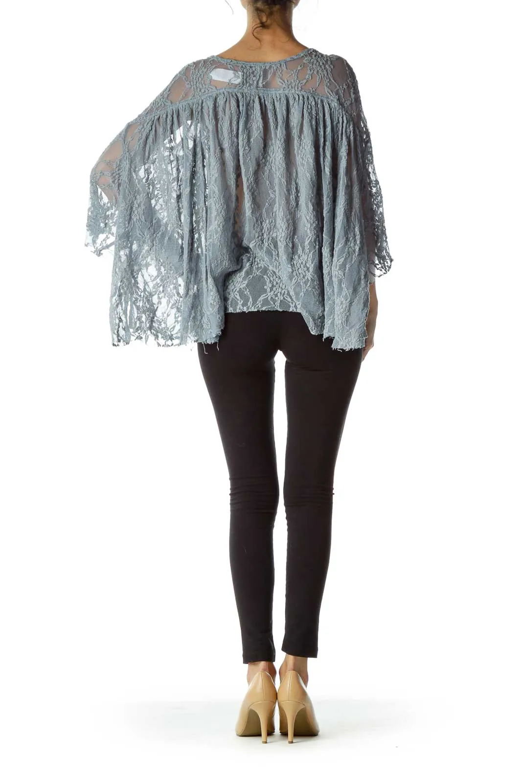 Gray Lace Sheer Poncho Top