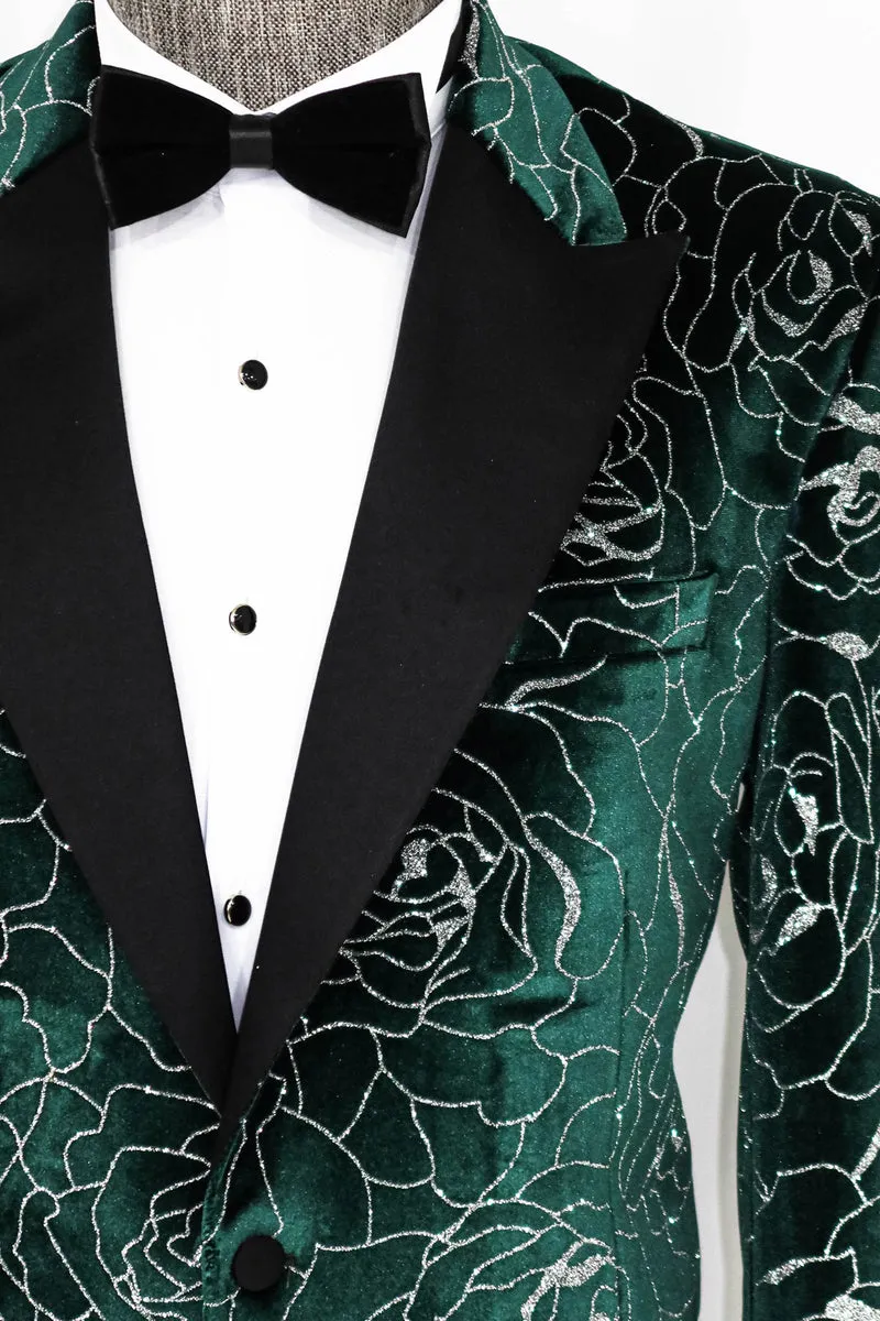 Green Velvet Silver Floral  Prom Blazer