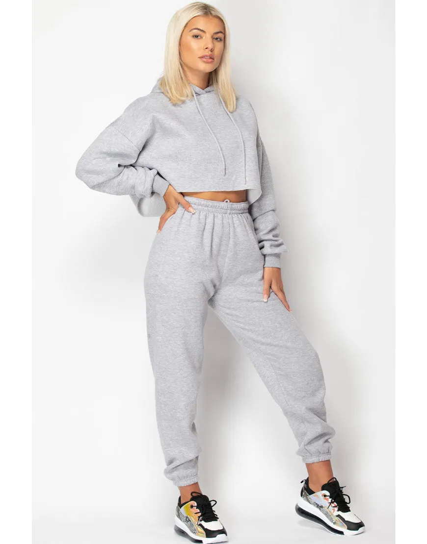 Grey Cropped Hoodie Fleece