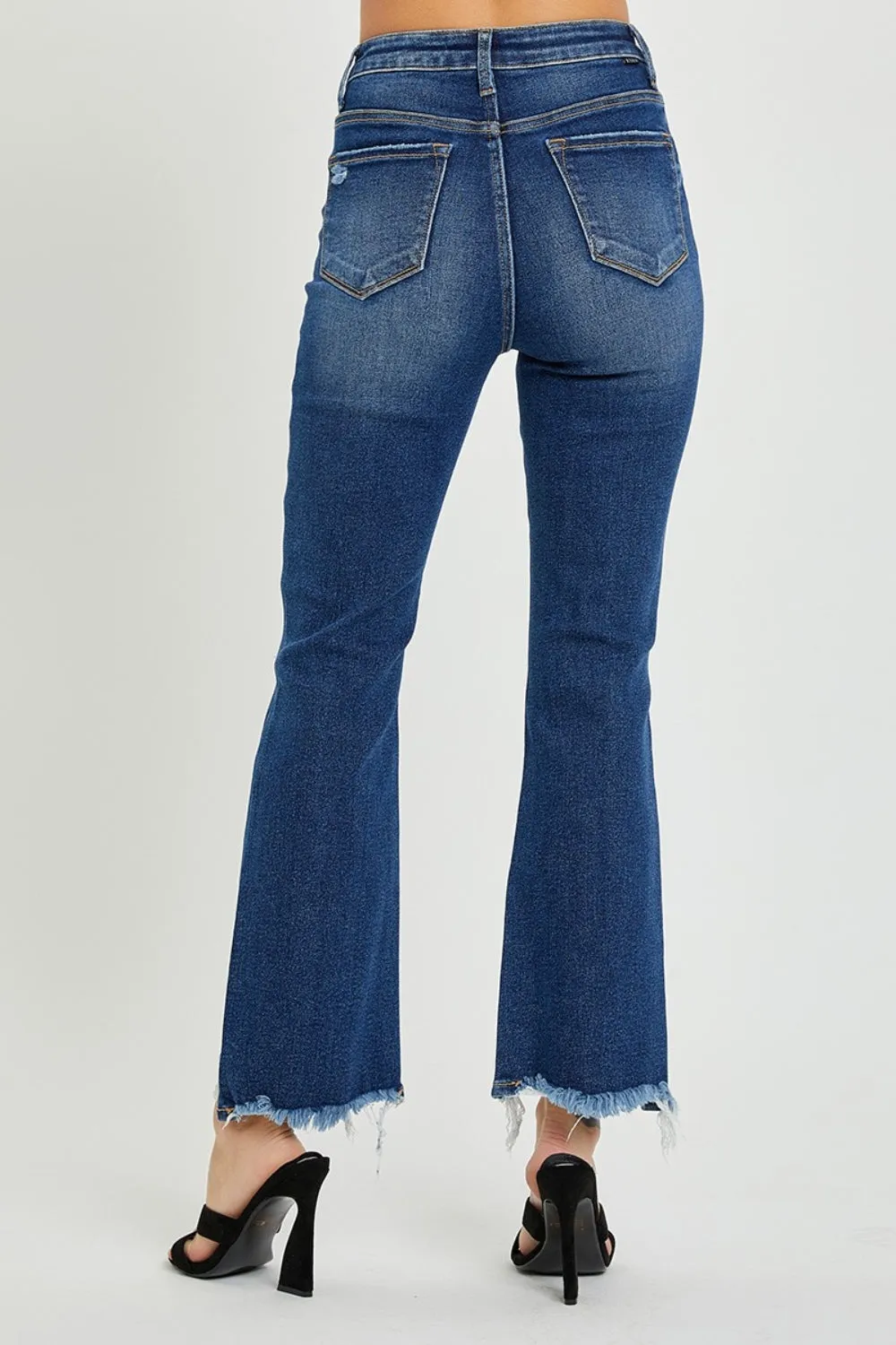 High Rise Distressed Crop Flare Jeans