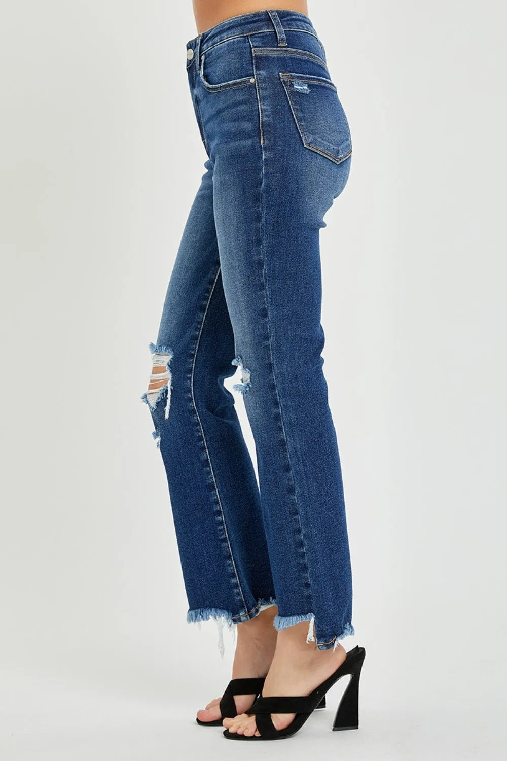 High Rise Distressed Crop Flare Jeans