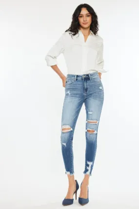 High Rise Frayed Ankle Skinny Jeans