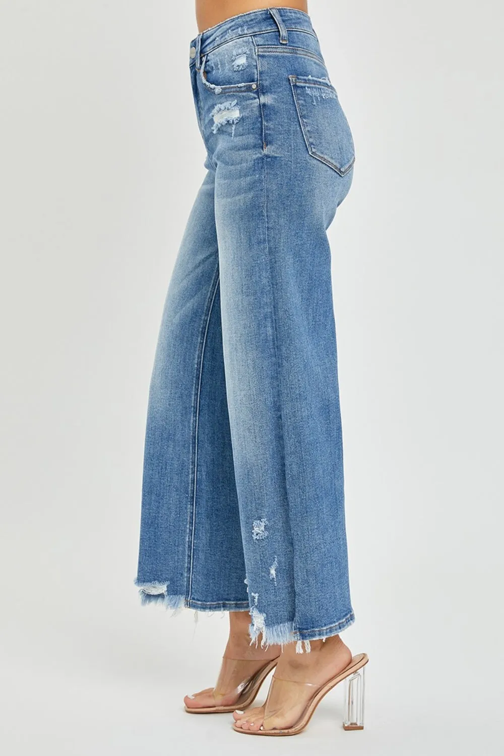 High Rise Side Slit Raw Hem Cropped Jeans