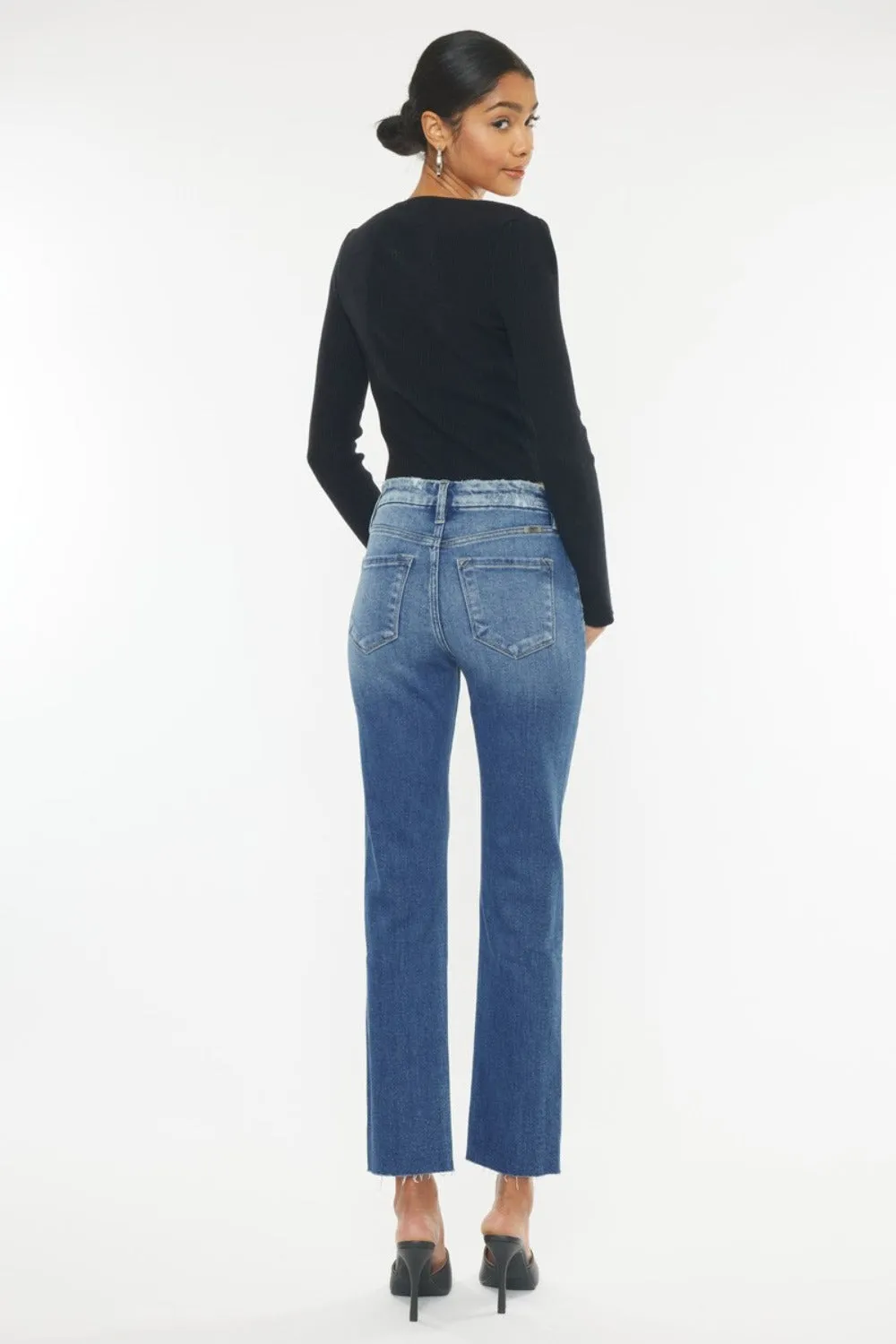 High Rise Wide Waistband Slim Straight Jeans